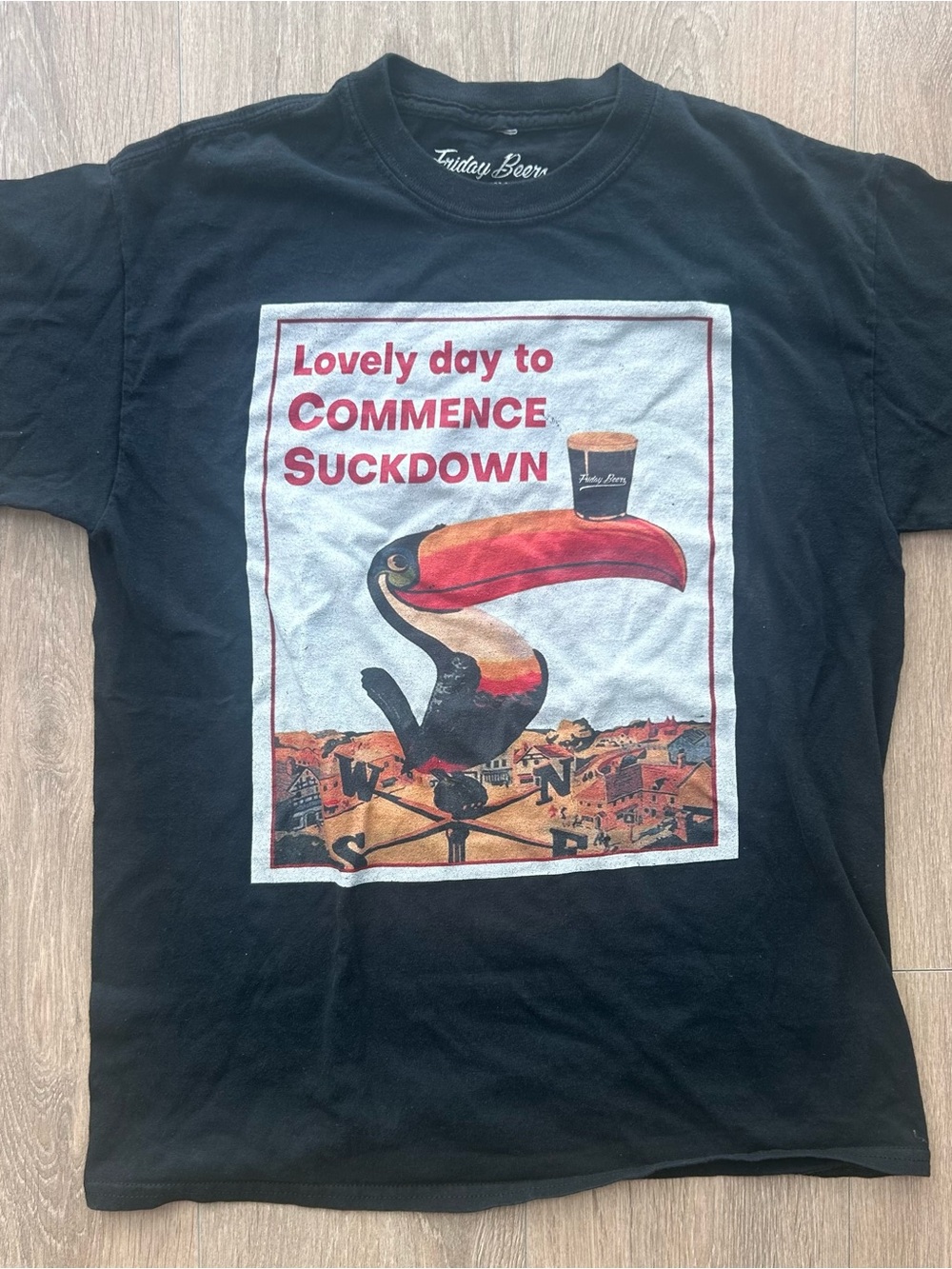 Friday Beers Men’s Black Graphic Tee - 'Lovely Day to Commence Suckdown'